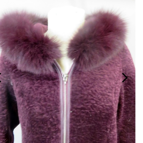 Burgundy Lamb and Fox Fur Coat - Picture 5 of 8